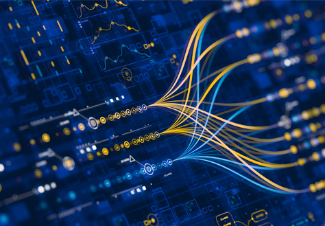 Orange and blue circuit pattern